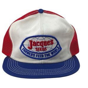 VTG Jacques Seeds Red White & Blue Hat Snapback Cap USA K-Brand Trucker (H6)